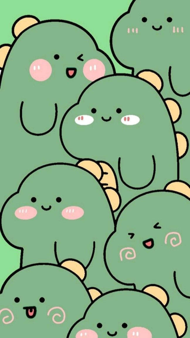 Cute Green Cartoon Dinosaur Phone Wallpaper