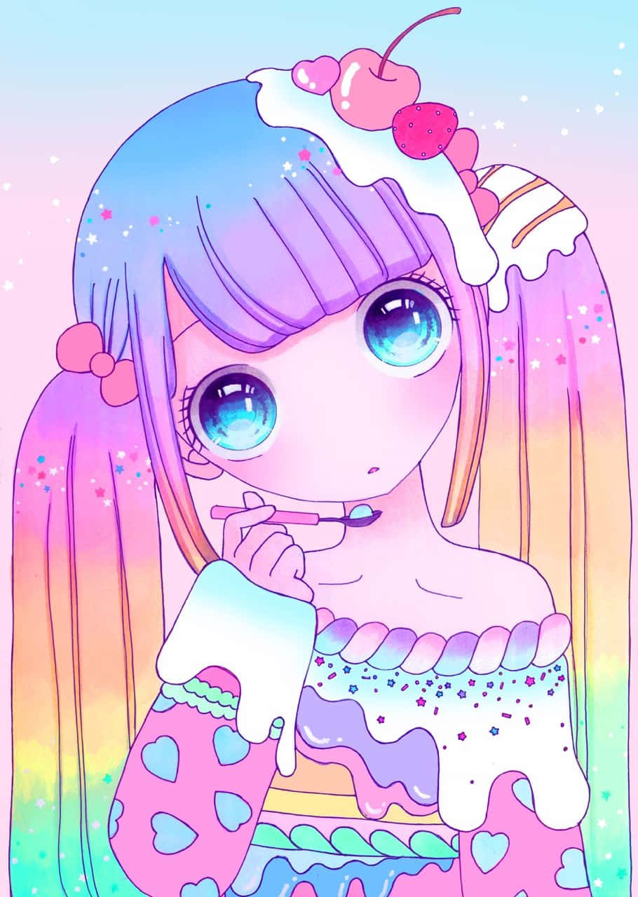 Cute Kawaii Anime Girl Eating Wallpaper