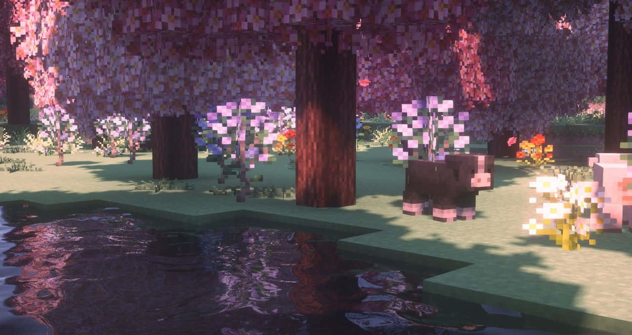 Cute Minecraft Pink Trees Wallpaper