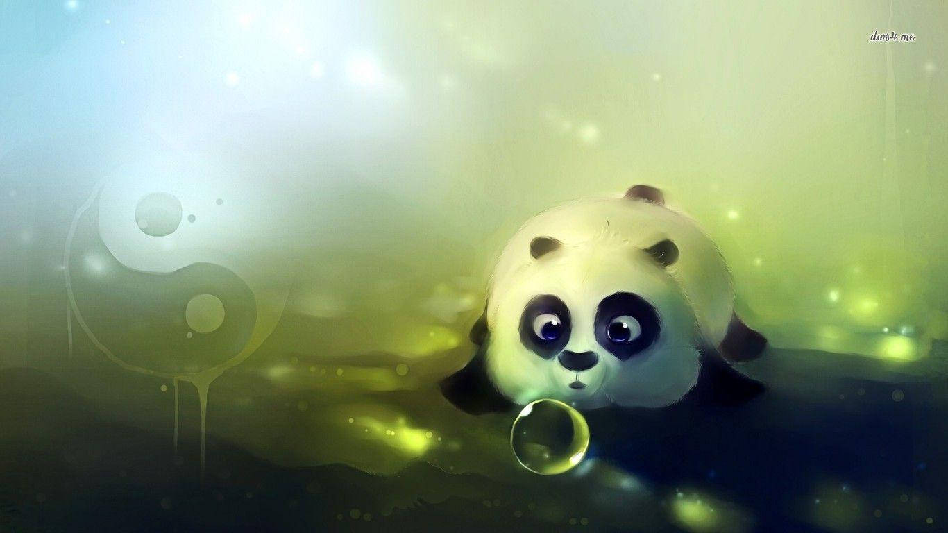 Cute Panda With Bright Yellow Background Wallpaper. Wallpaper