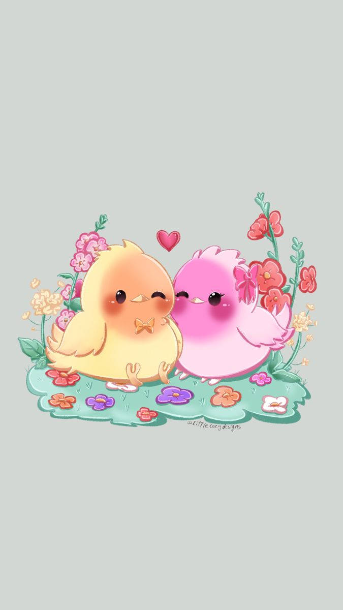 Cute Pink Love Birds Wallpaper