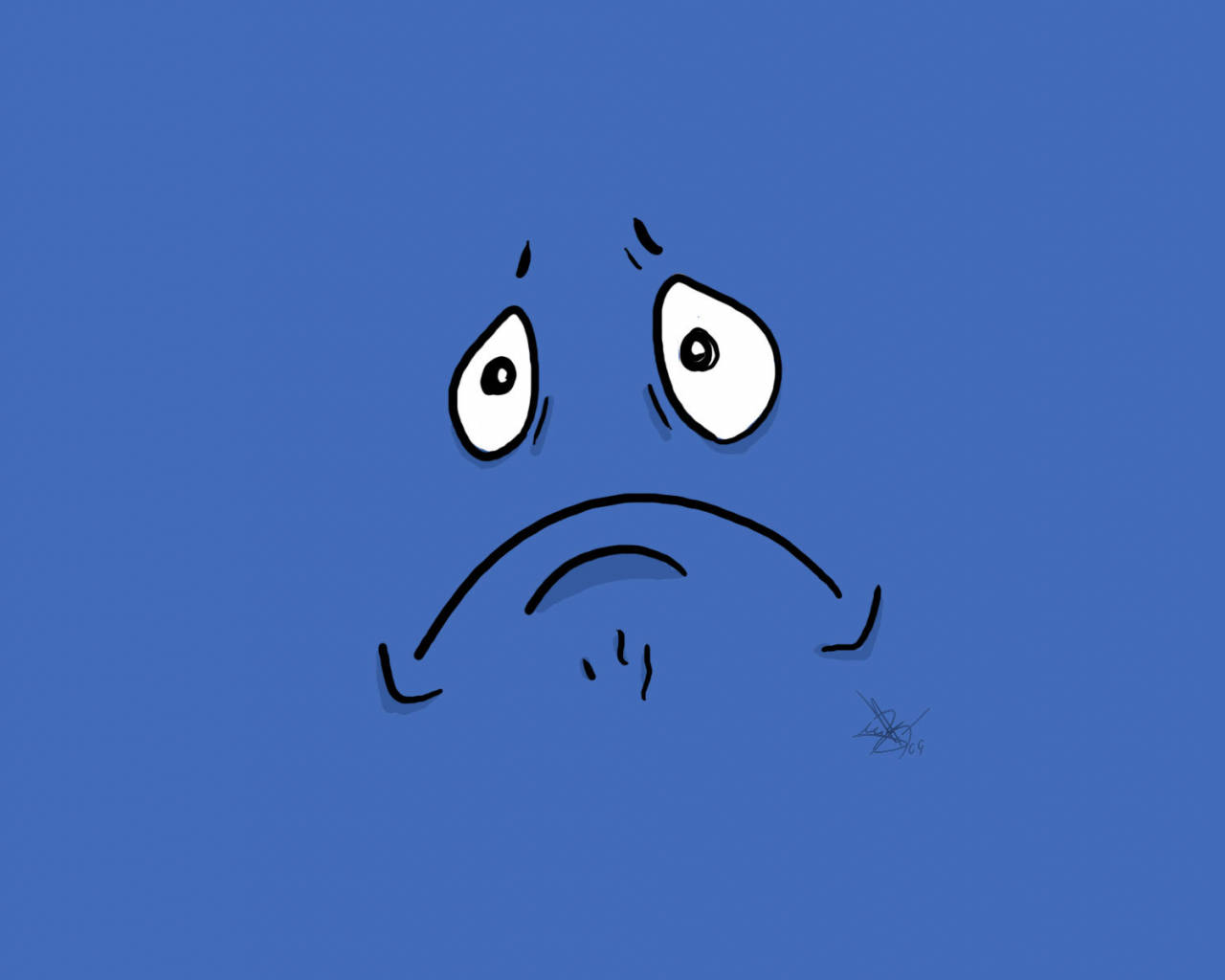 Cute Sad Smiley In Blue Wallpaper