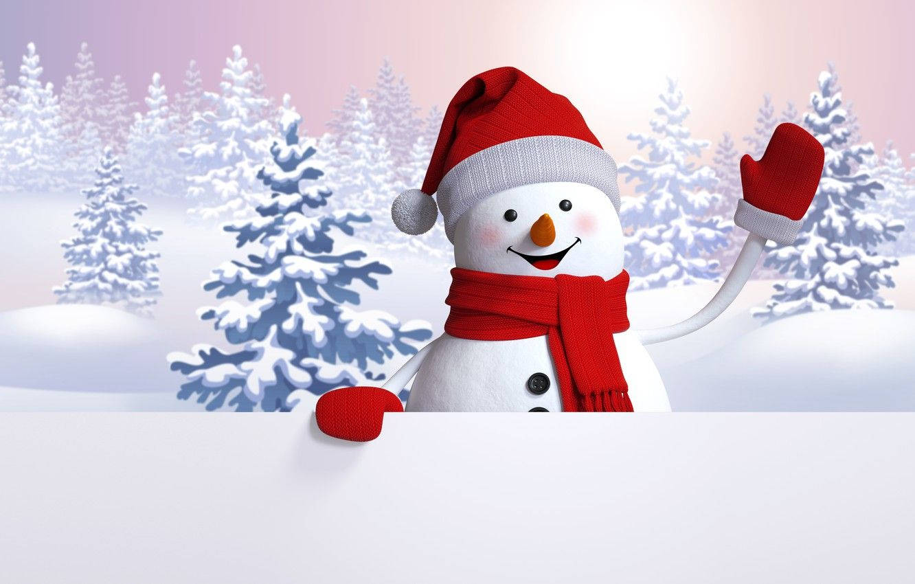 Cute Snow Man Saying Hi Wallpaper