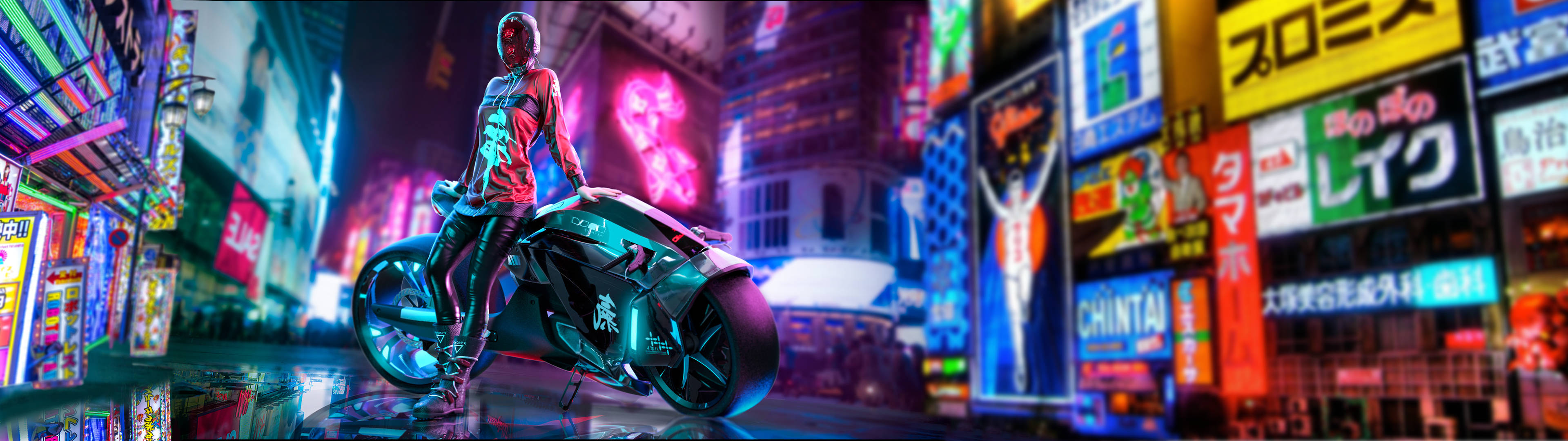 Cyber Punk In Tokyo Gaming Dual Screen Wallpaper