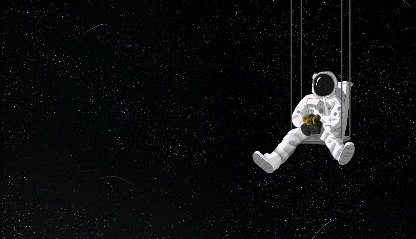 Dark Laptop Hanging Astronaut Wallpaper