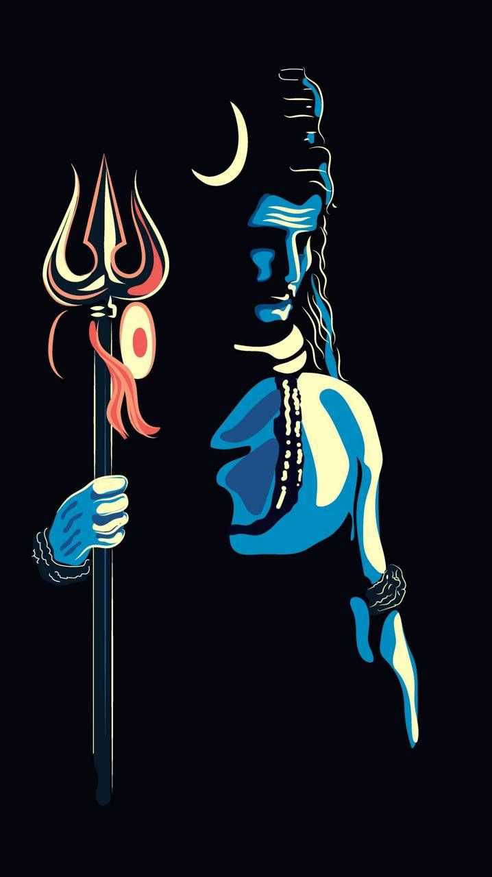 Dark Mahadev Painting With Trishula Hd Wallpaper