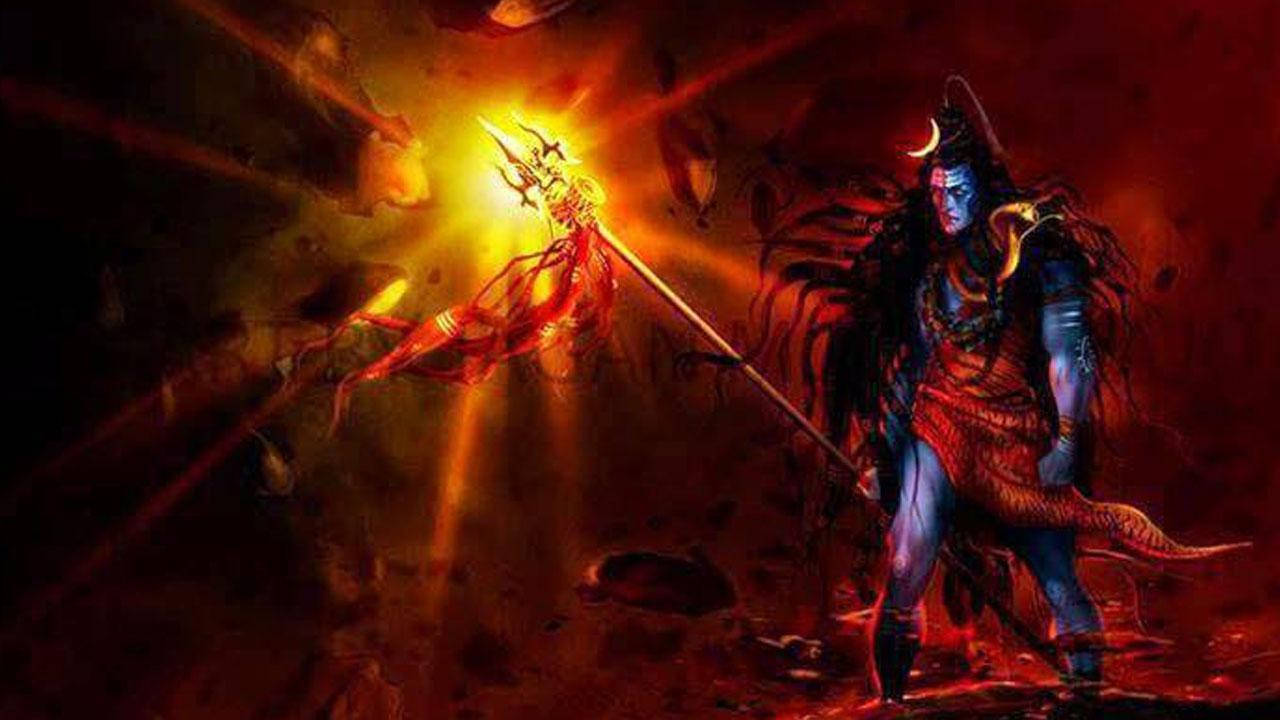 Dark Mahadev Pointing Trishula To Sun Hd Wallpaper