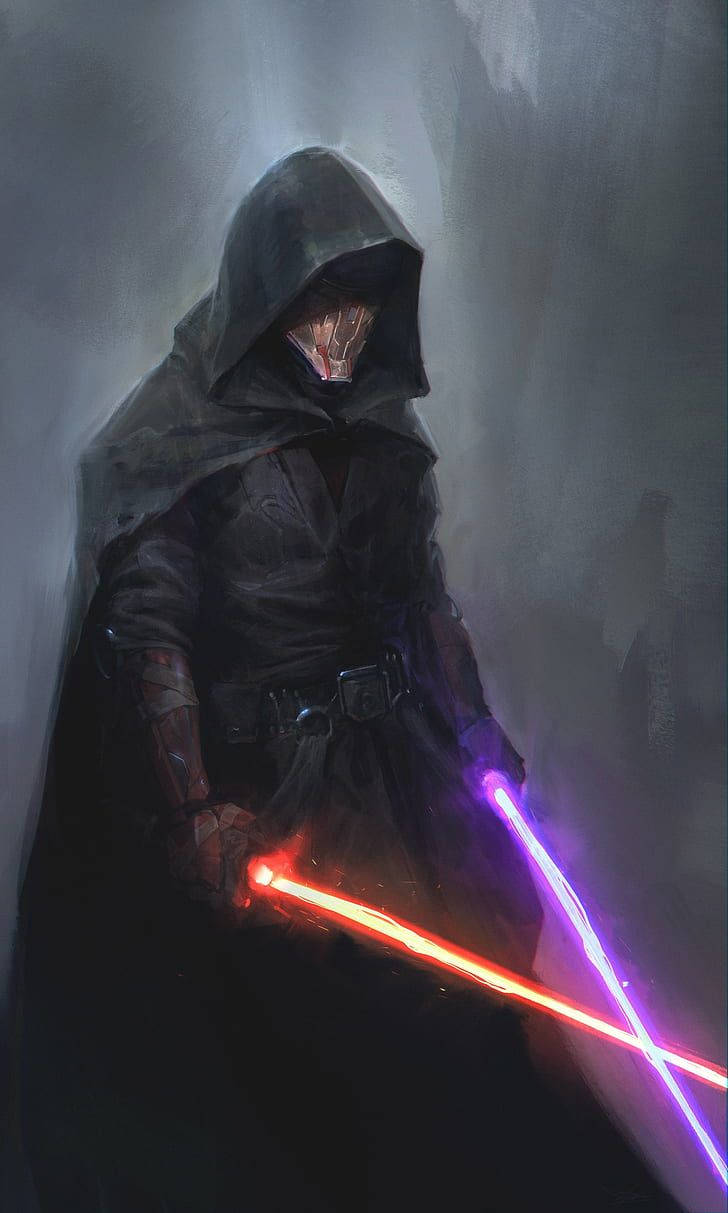 Darth Revan With Purple Lightsaber Wallpaper