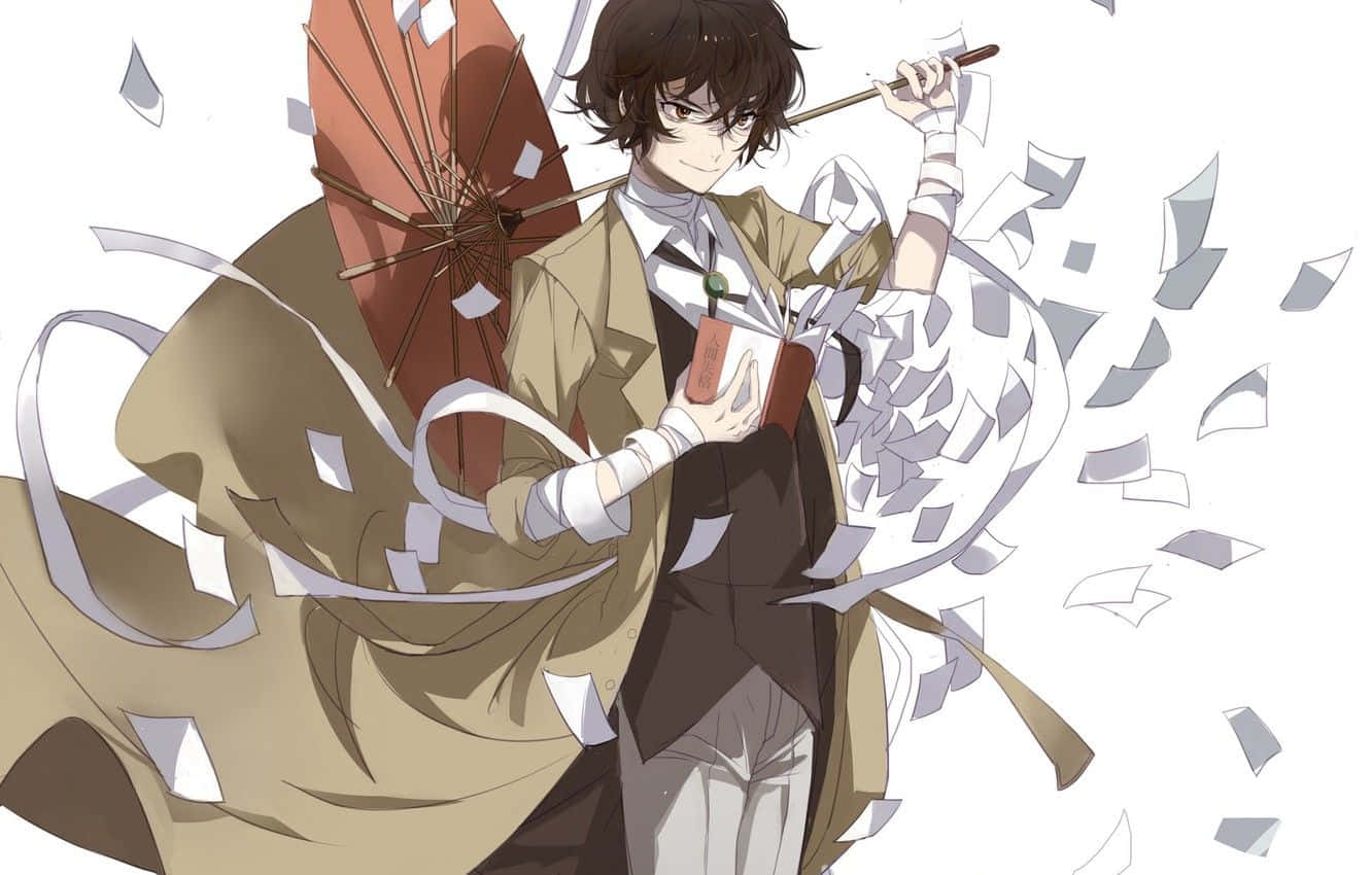 Dazai Osamu Japanese Umbrella Scattered Papers Wallpaper