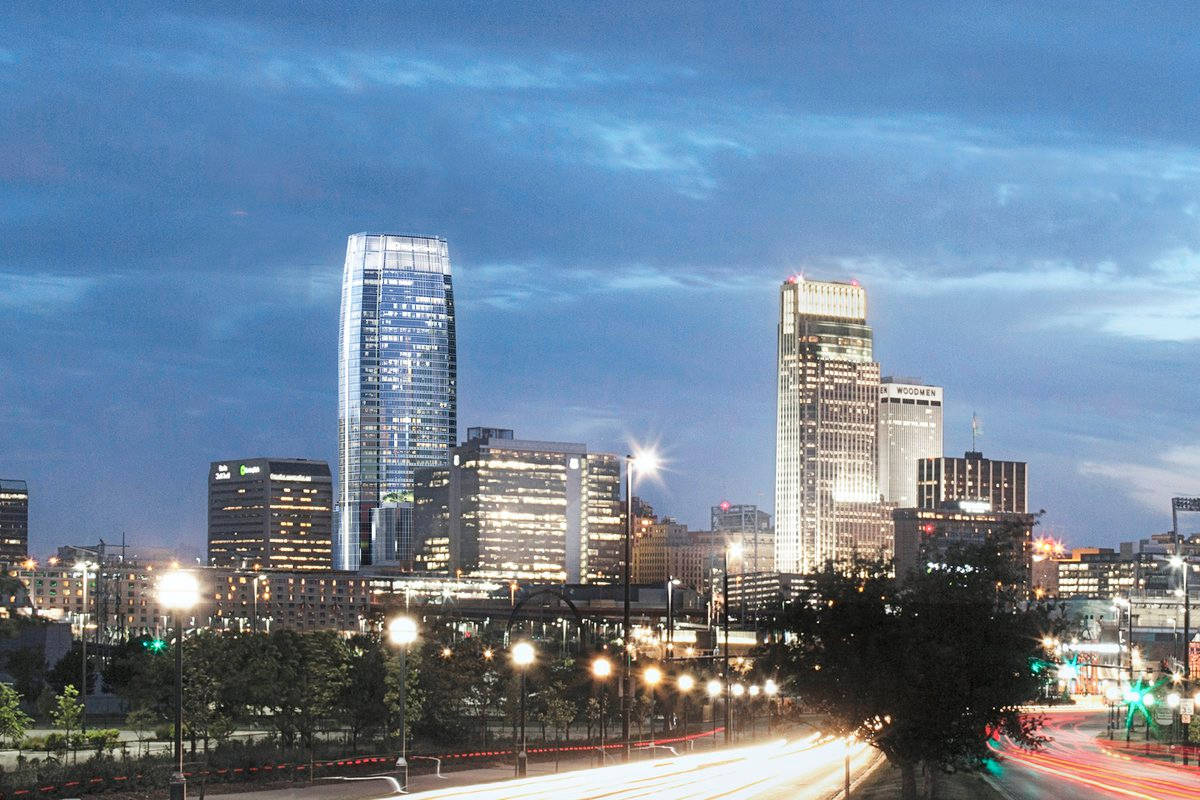 Dazzling View Of Mutual Of Omaha Tower At Sunset Wallpaper