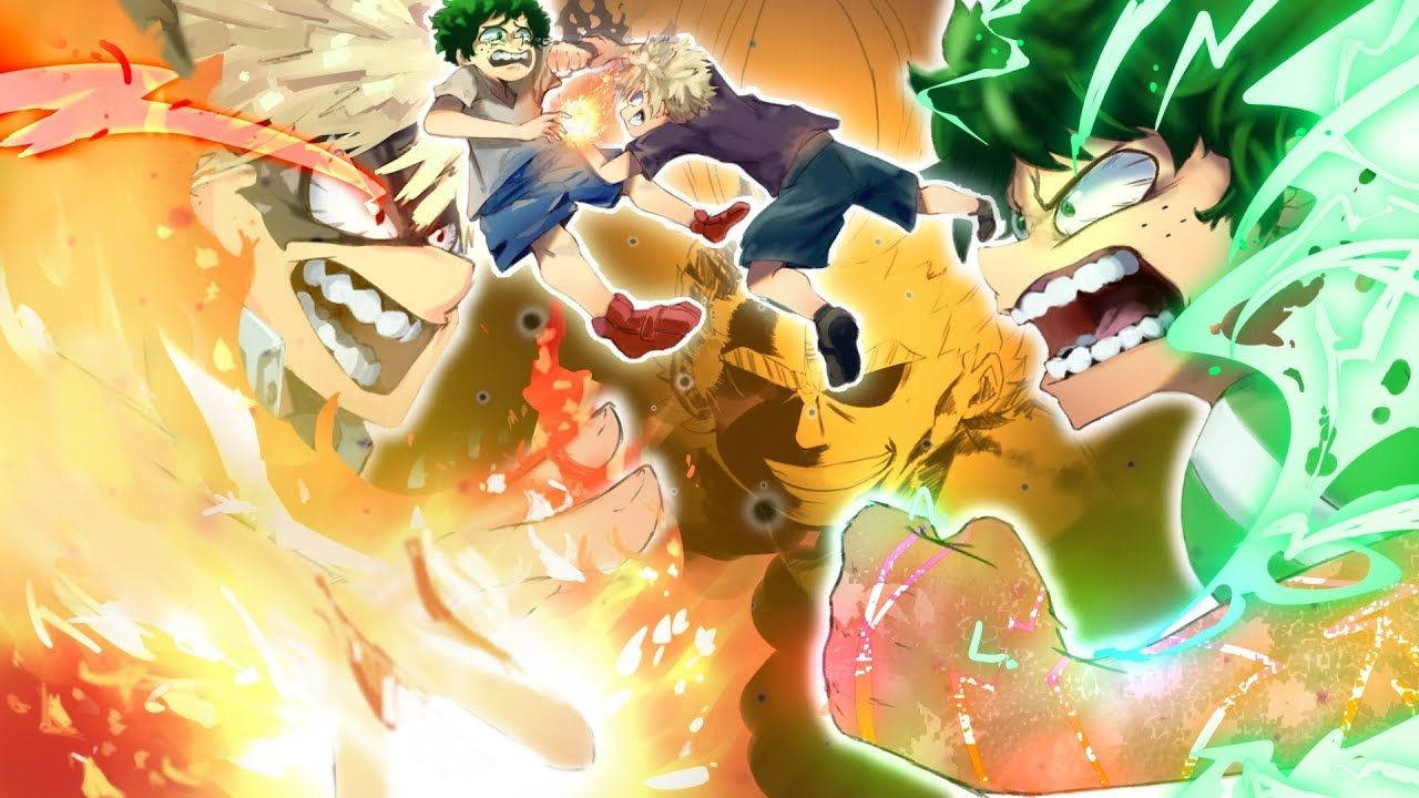 Deku And Bakugou, The Heroes Of My Hero Academia Wallpaper