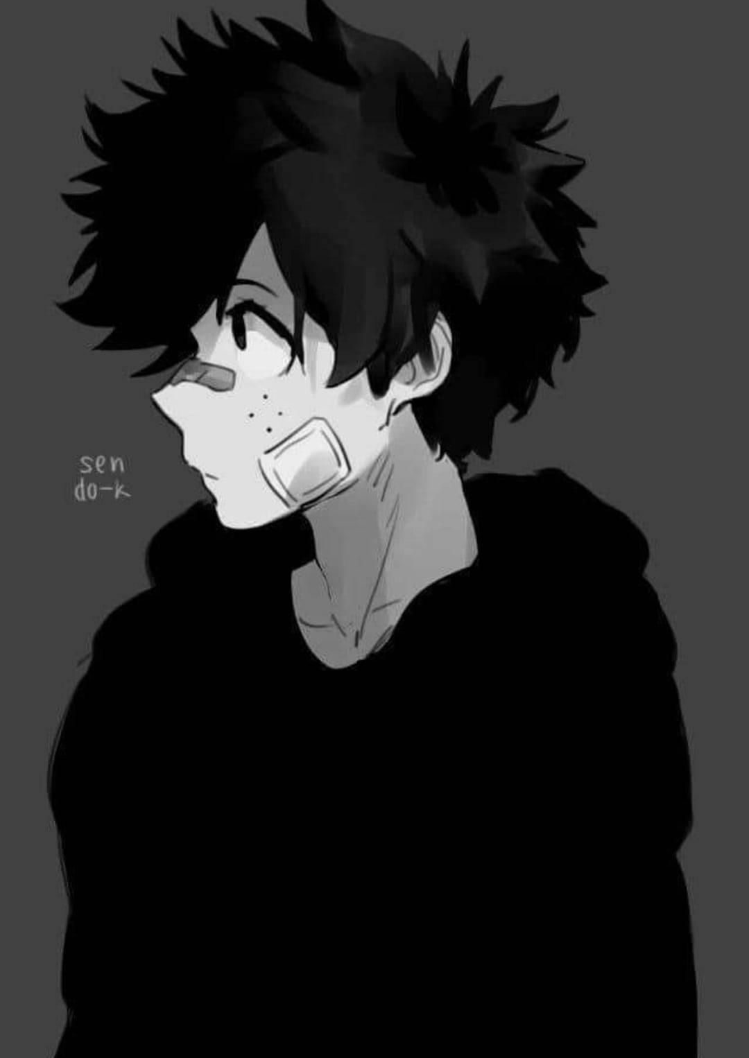 Deku Cute Black And White Wallpaper