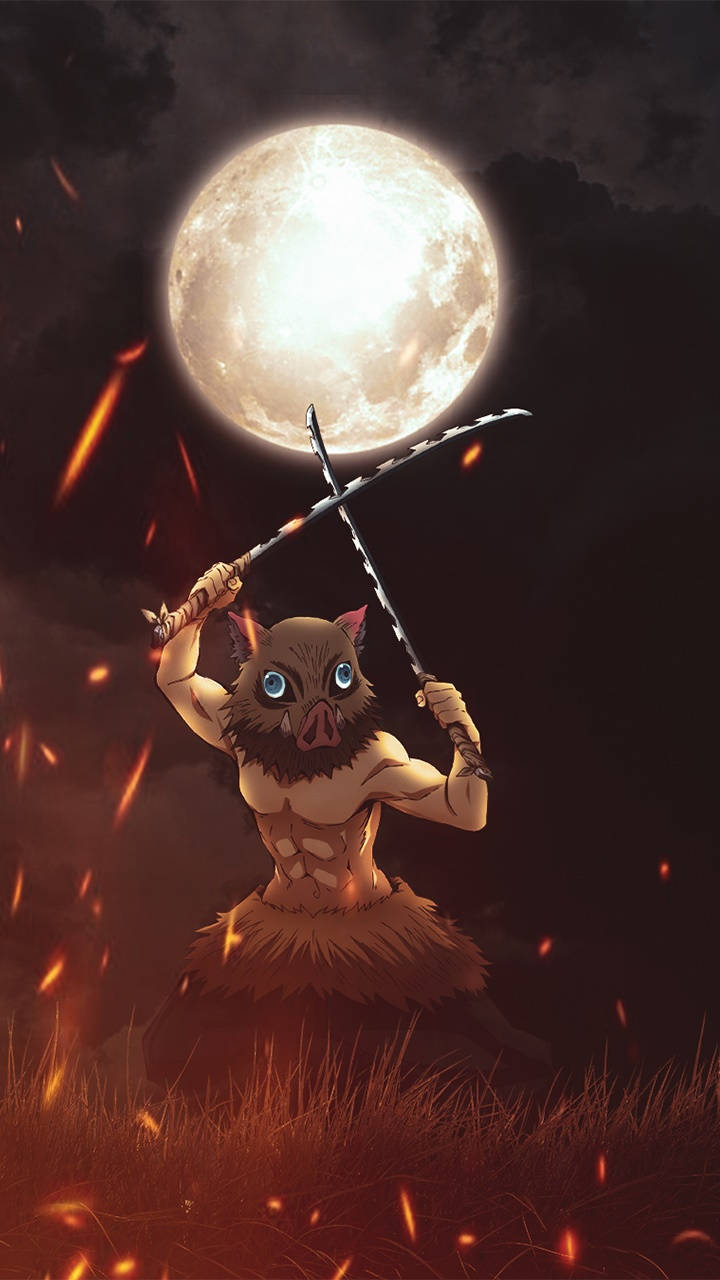 Demon Slayer Inosuke Full Moon Wallpaper