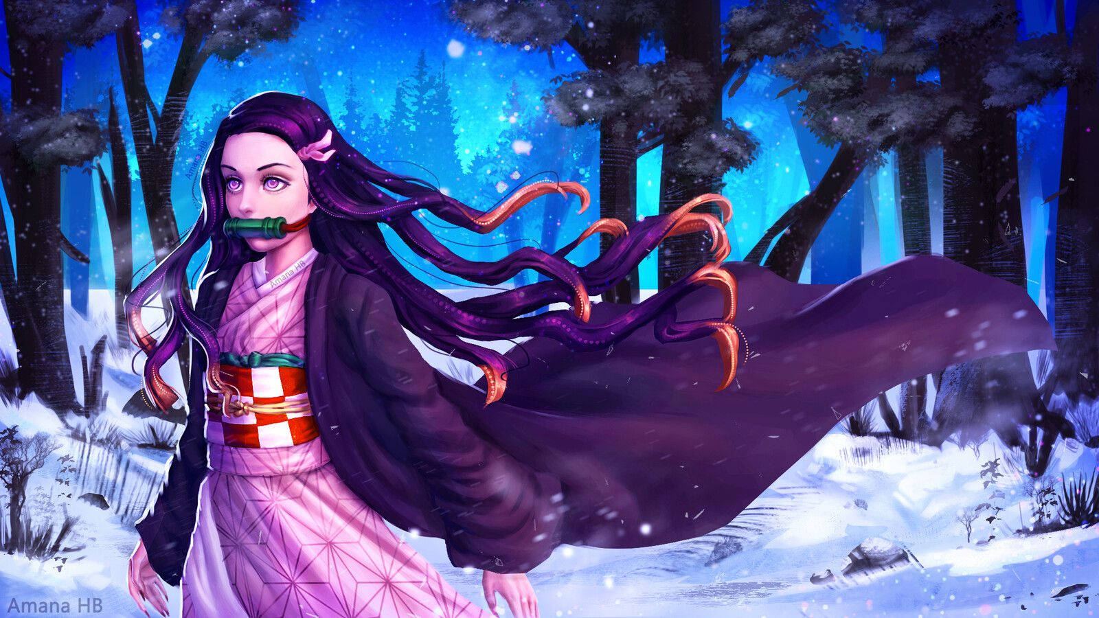 Demon Slayer Nezuko Cute Two Forms Wallpaper