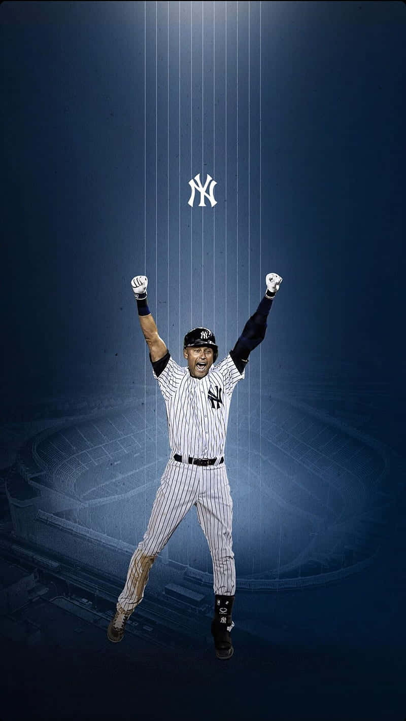 Derek Jeter Celebrating With Yankees Logo Wallpaper