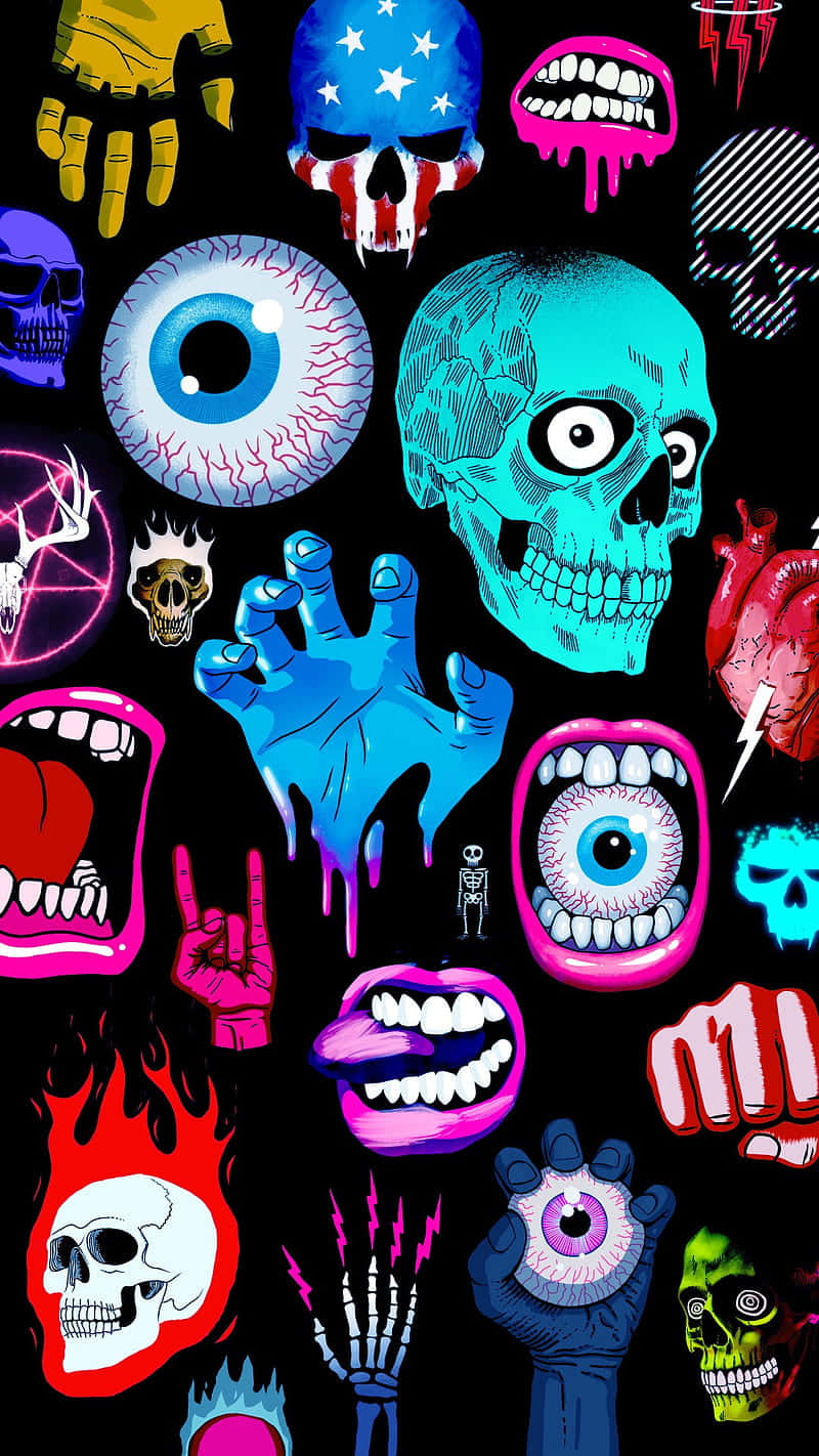 Different Colored Head Skulls Wallpaper