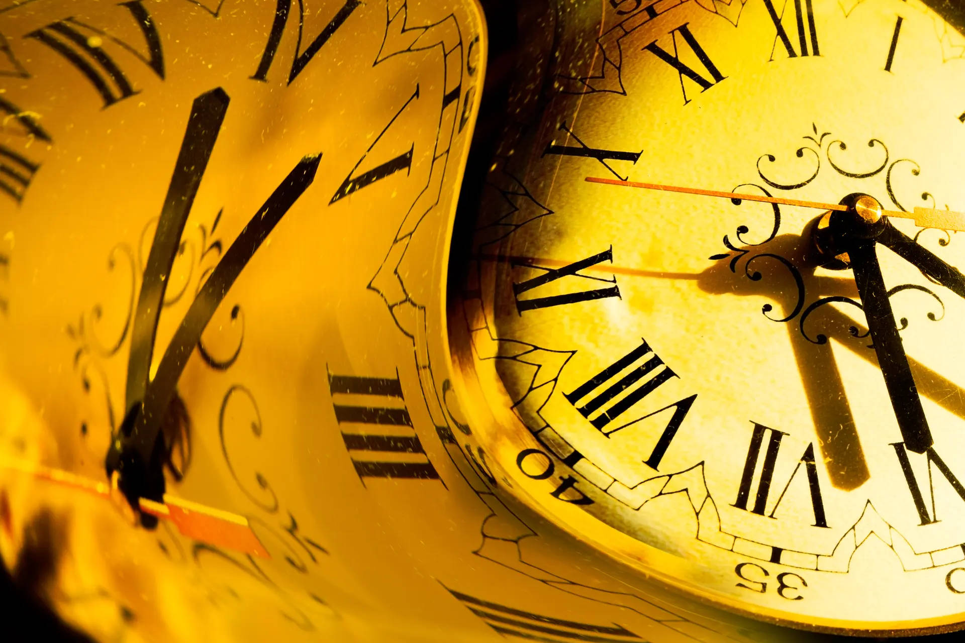 Distorted Old Yellow Clocks Wallpaper