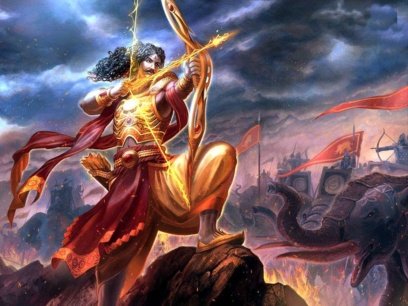 Divine Guidance: Lord Krishna Mentoring Arjuna On The Battlefield. Wallpaper