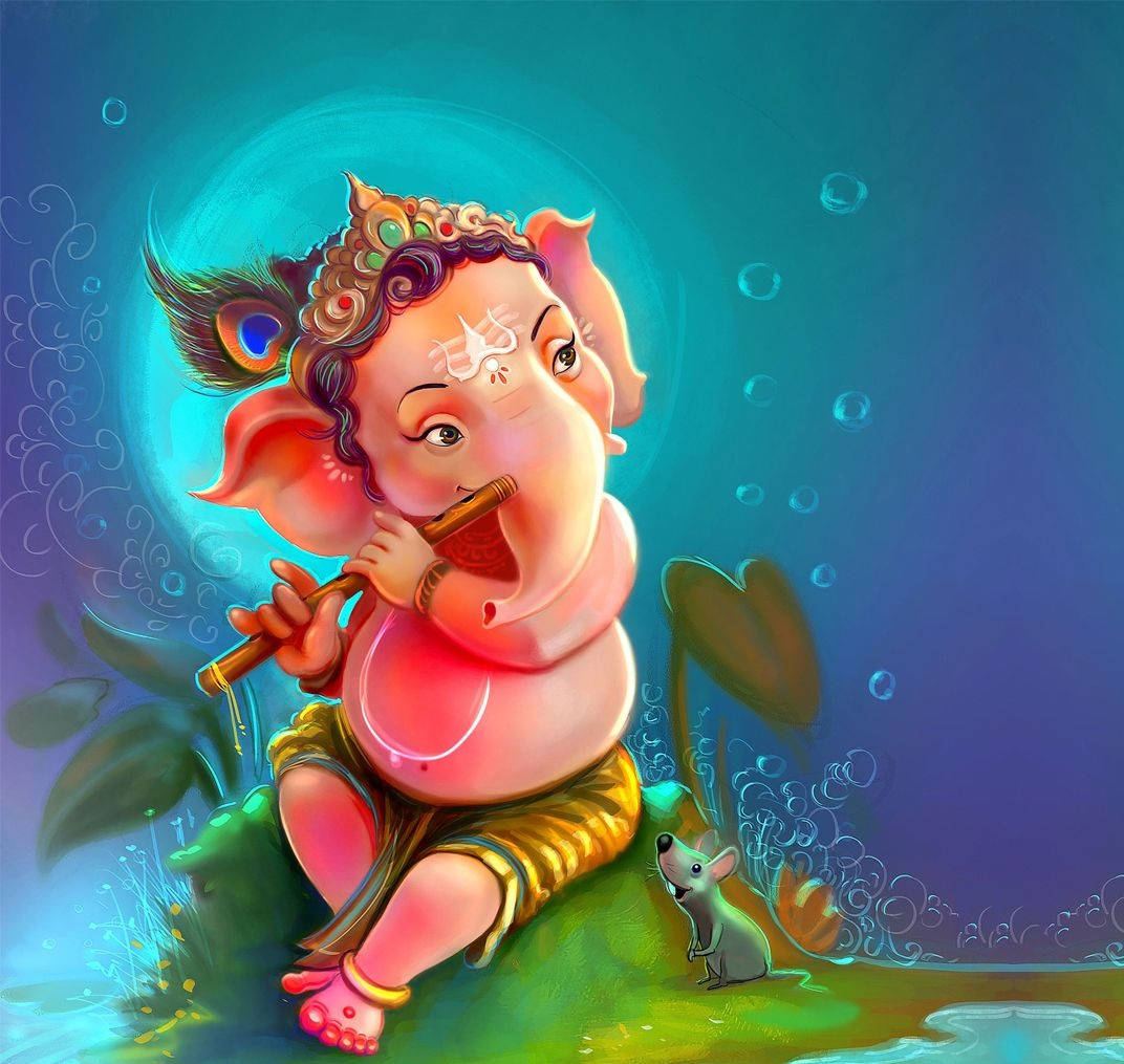 Divine Harmony - Bal Ganesh Playing Bansuri Wallpaper