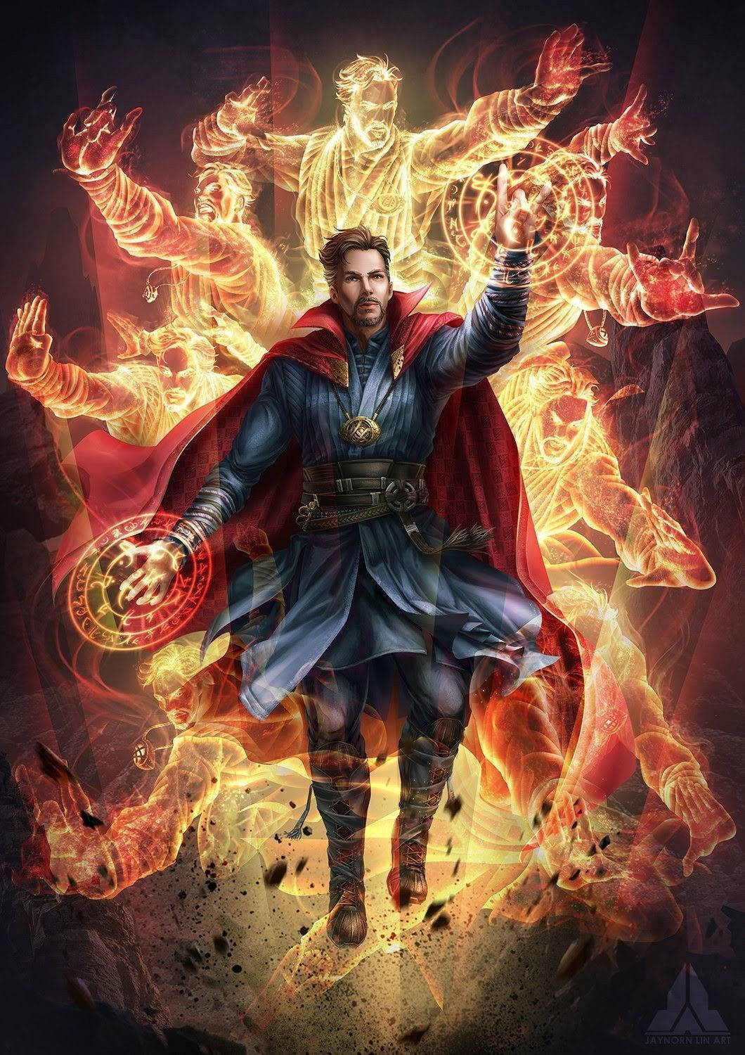 Dr Strange Glowing Posing Figures Wallpaper