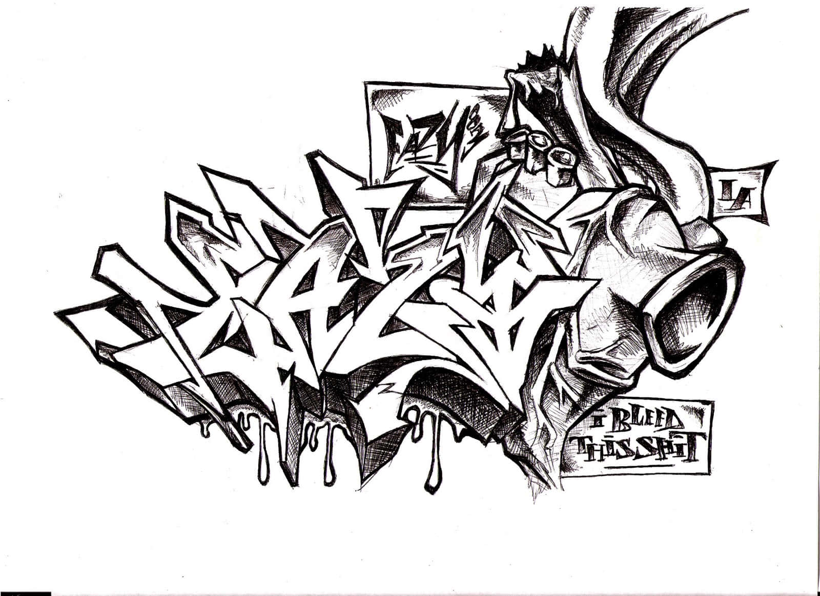 Dynamic Black And White Graffiti Wall Art Wallpaper