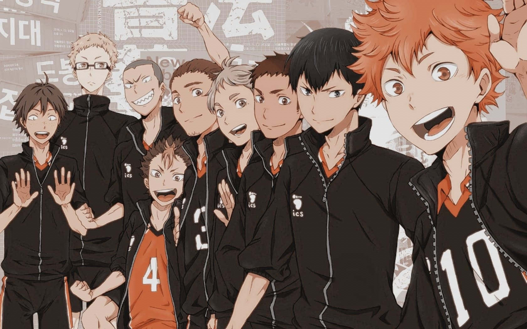 Dynamic Haikyuu Team Action Wallpaper Display On Laptop Wallpaper