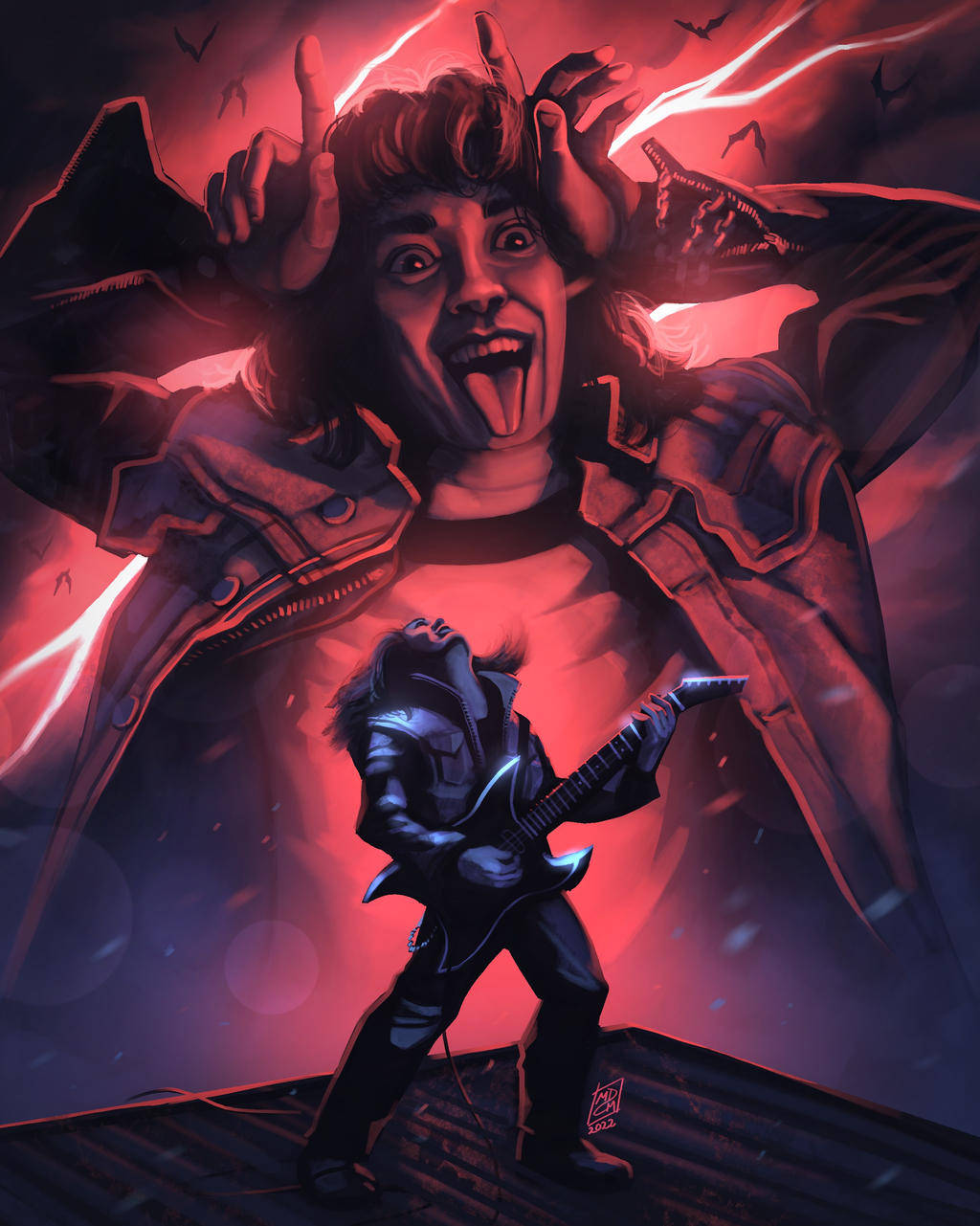 Eddie Munson With Devil Horns And Guitar Wallpaper