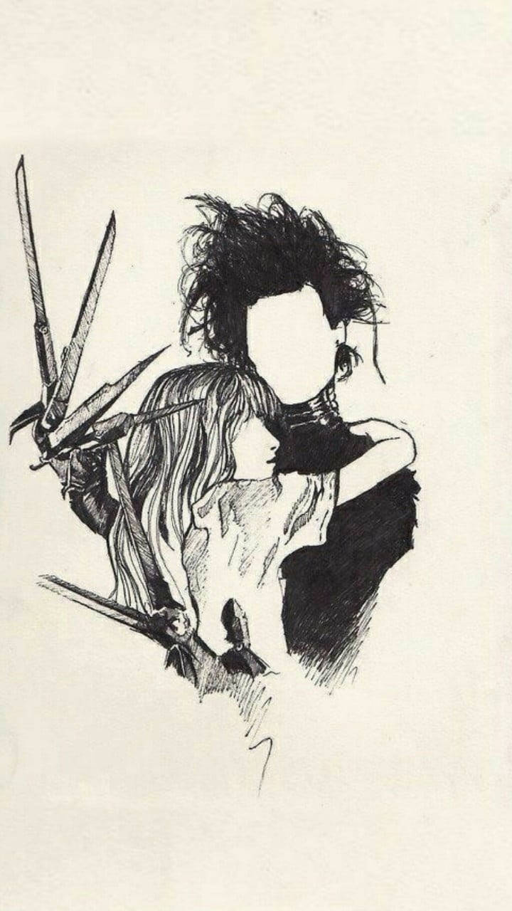 Edward Scissorhands Pencil Drawn Wallpaper