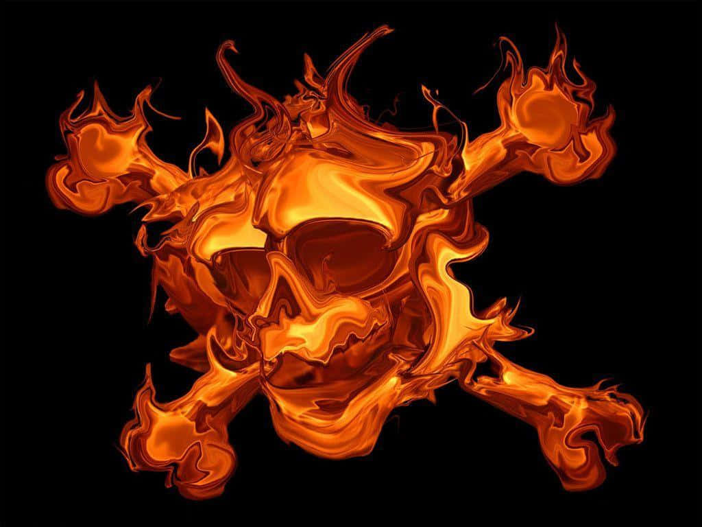 Eerie Beauty Of A Fire Skull In Darkness Wallpaper