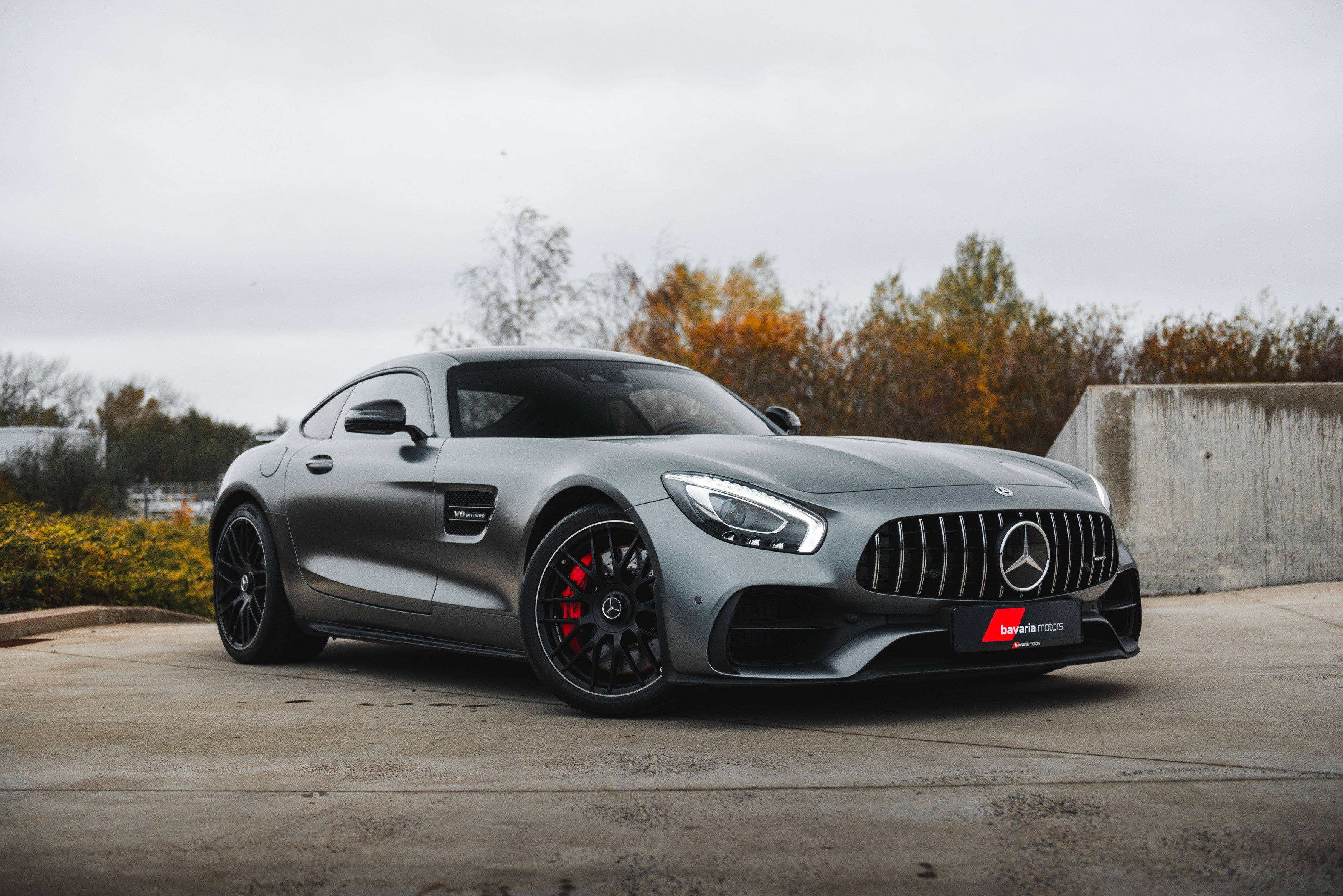 Elegance Redefined: Matte Gray Amg Outdoors Wallpaper