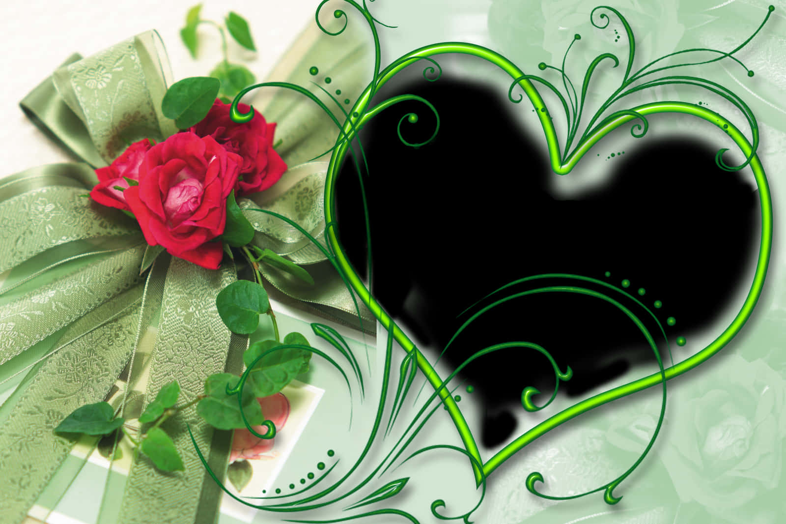 Elegant Green Heart Frame On Wedding Background Wallpaper