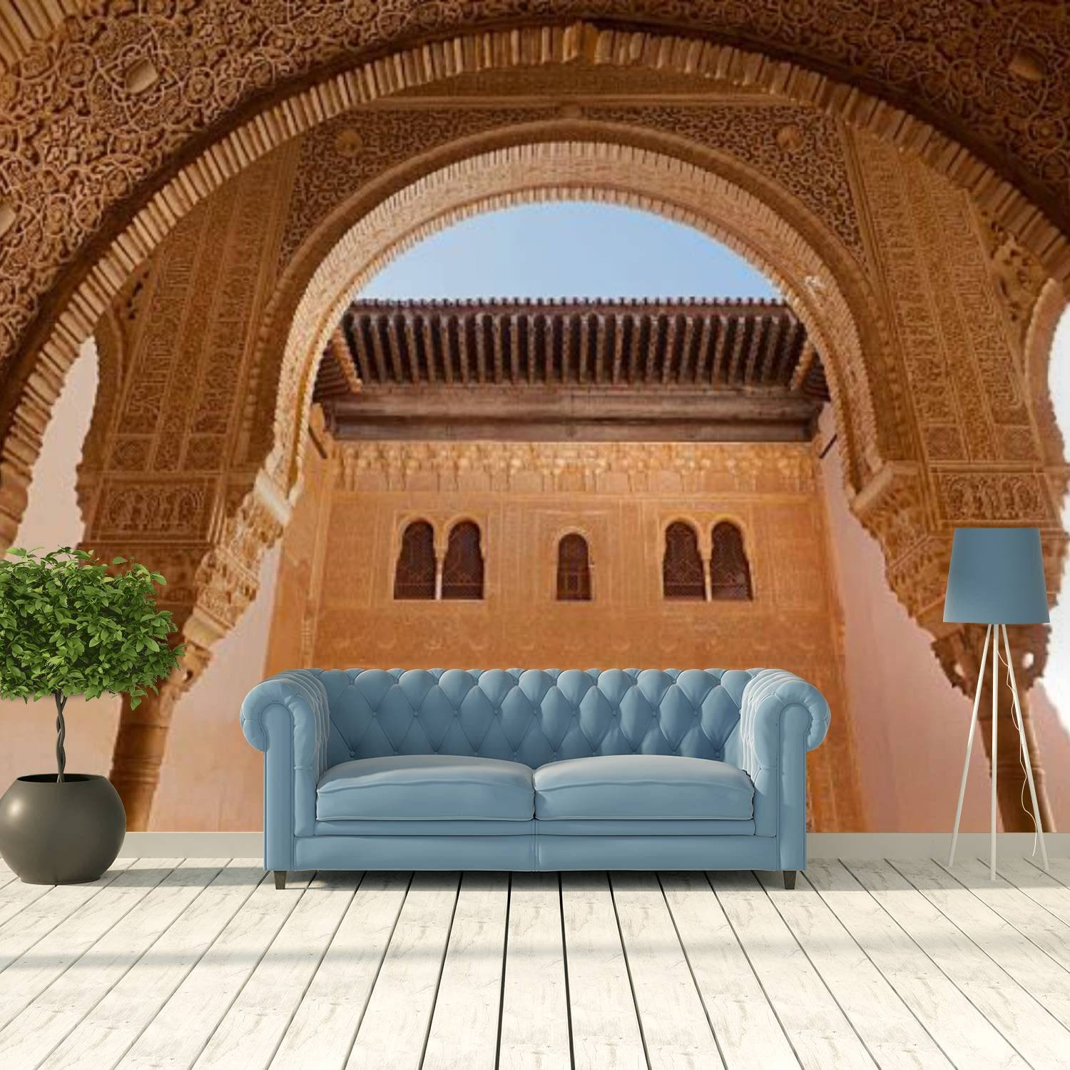 Elegant Living Room With Alhambra Wall Mural Wallpaper