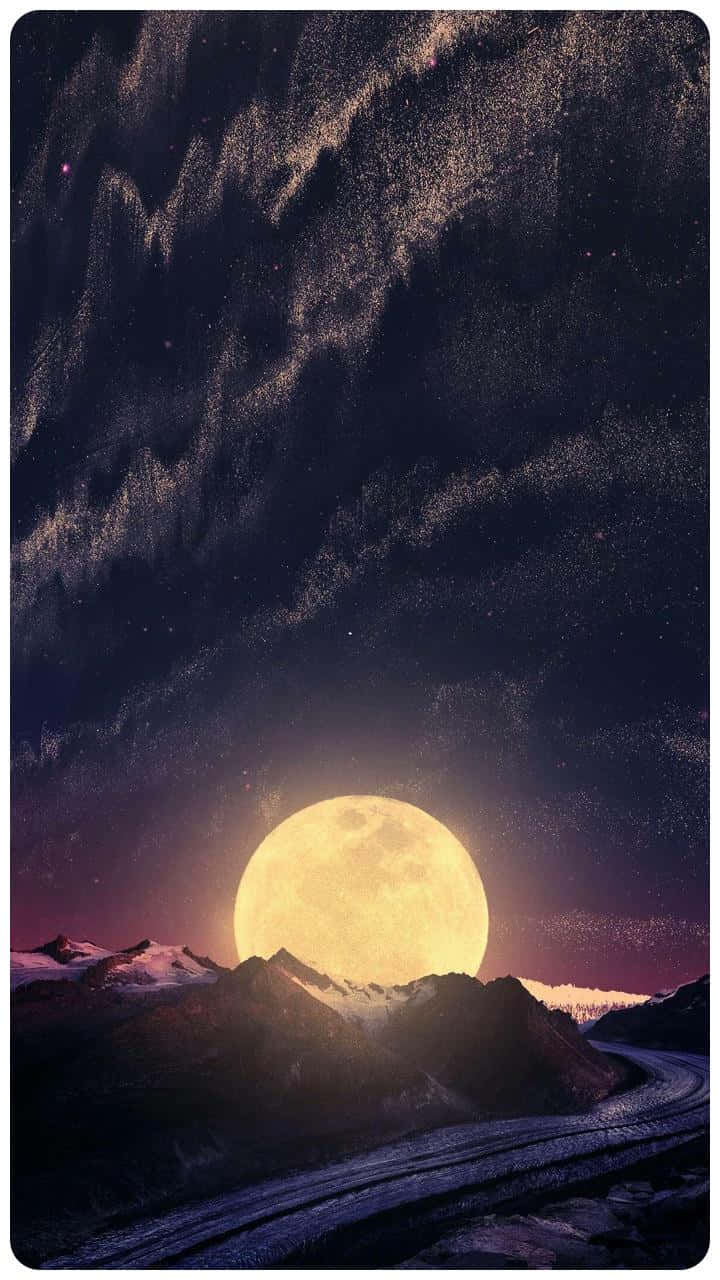 Elegant Moon Road Painting Wallpaper