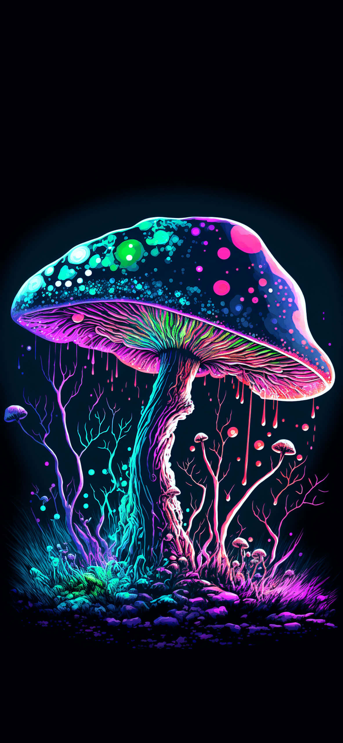 Enter A Magical World With Trippy Mushrooms Wallpaper