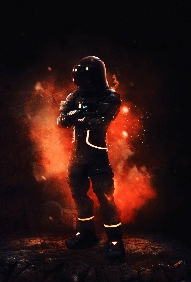 Epic Dark Voyager Fortnite Skin Unleashing Fiery Powers Wallpaper