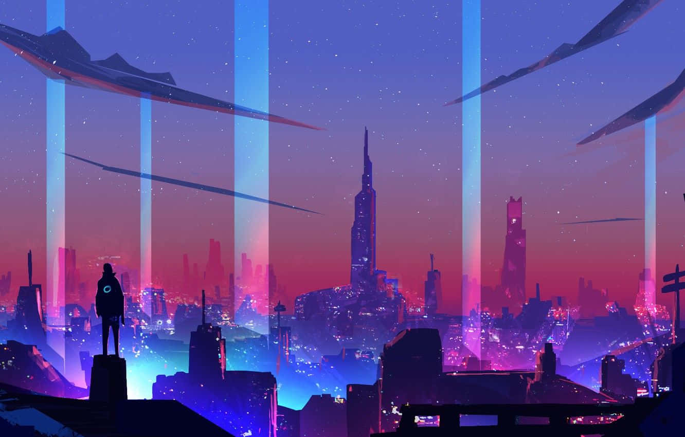 Explore The Neon Cityscape Of Synthwave City Wallpaper