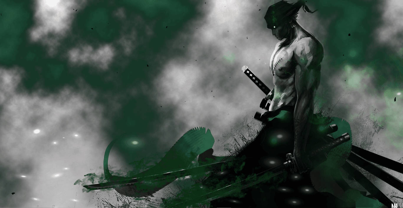 Explore The Power Of Dark Zoro And Green Smoke Wallpaper