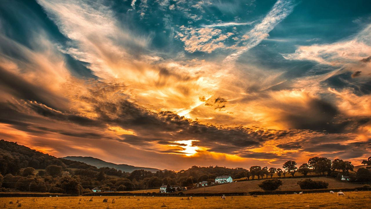 Farmland And Sunset Desktop Wallpaper