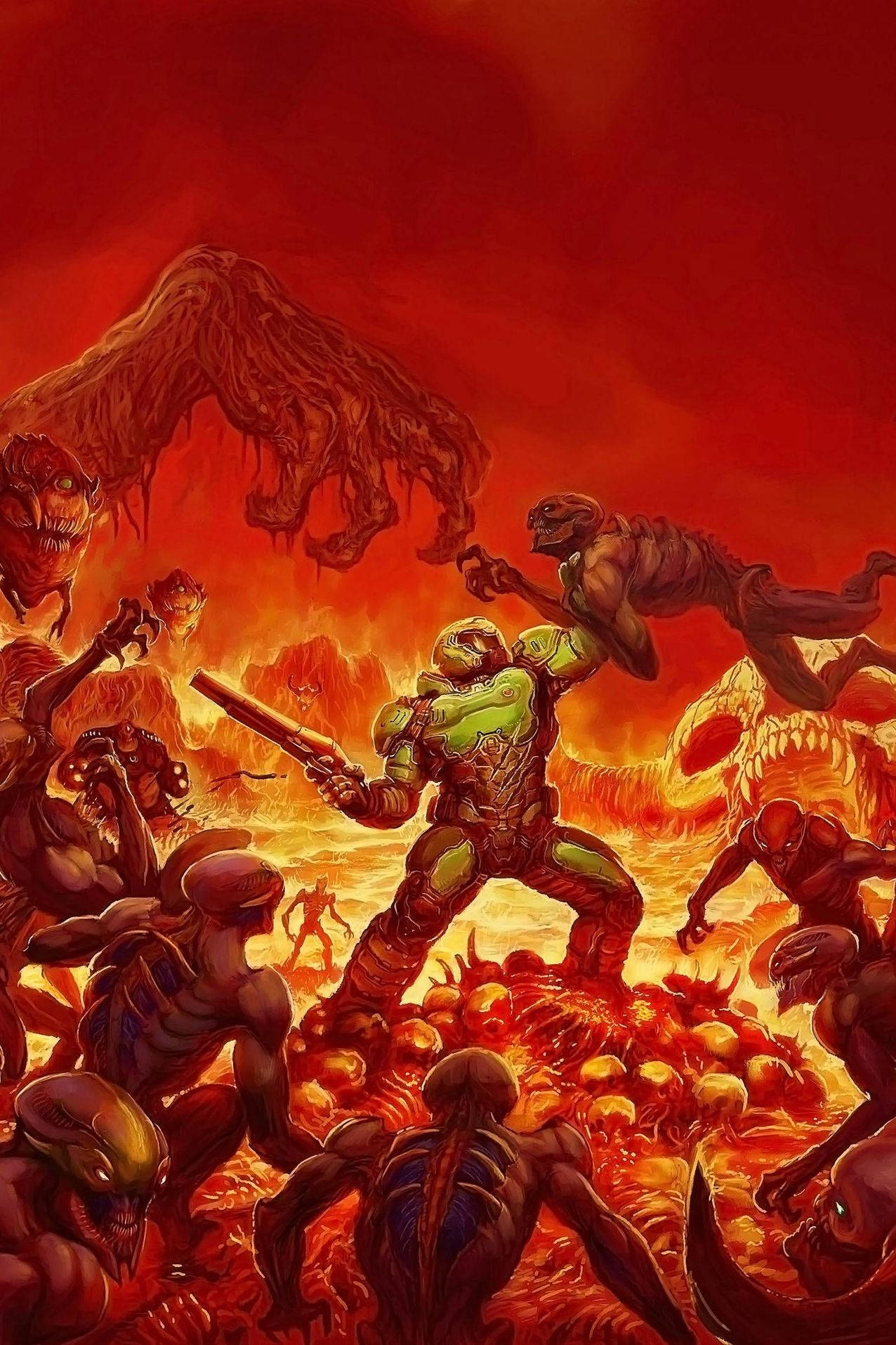 Fearless Soldier Fights For Victory In “doom” Wallpaper