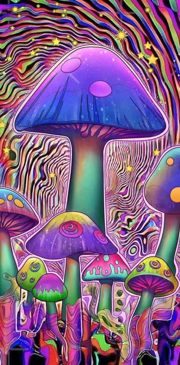 Feast Your Eyes On This Colorful And Captivating Trippy Mushroom. Wallpaper