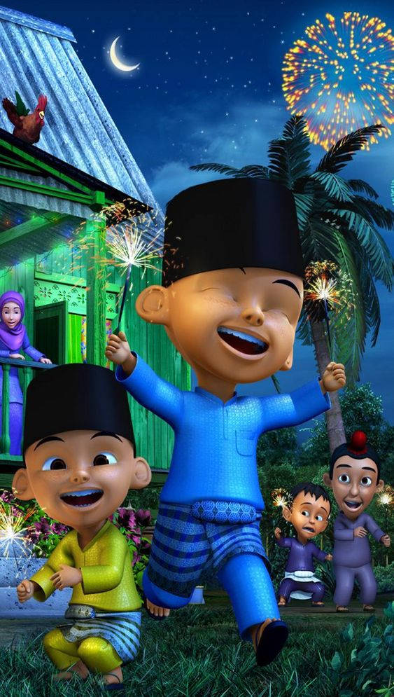 Festive Upin Ipin Holiday Celebration Wallpaper