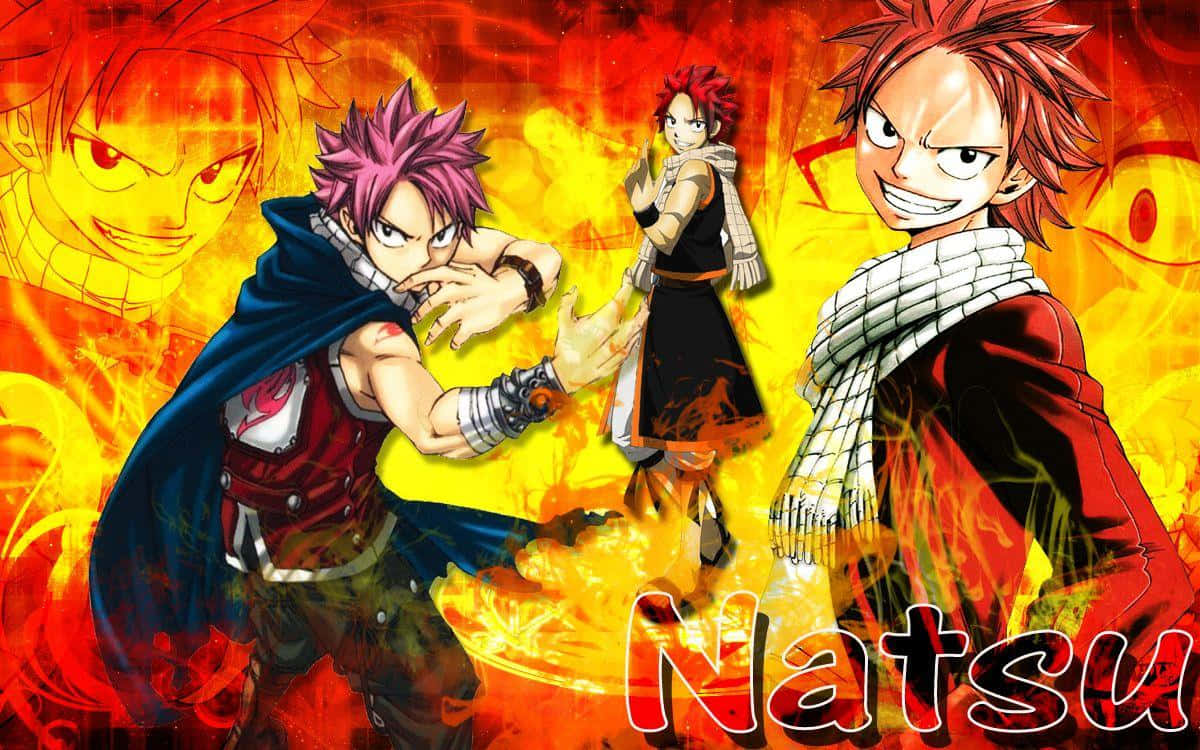 Fiery Natsu Dragneel Unleashing His Power Wallpaper