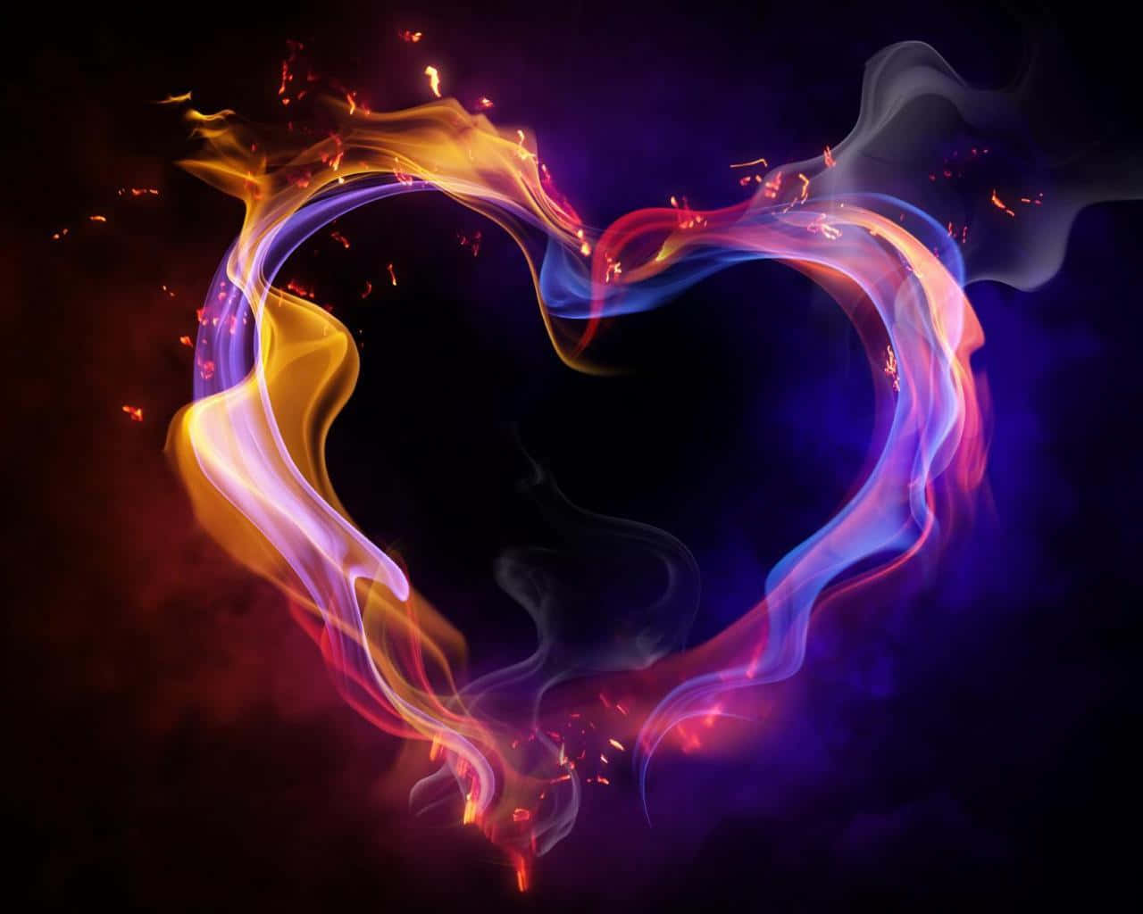 Flaming Purple Neon Heart Digital Illustration Wallpaper