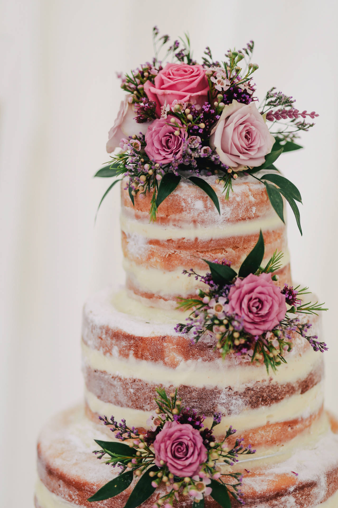 Floral Multi Layered Naked Wedding Cake Wallpaper