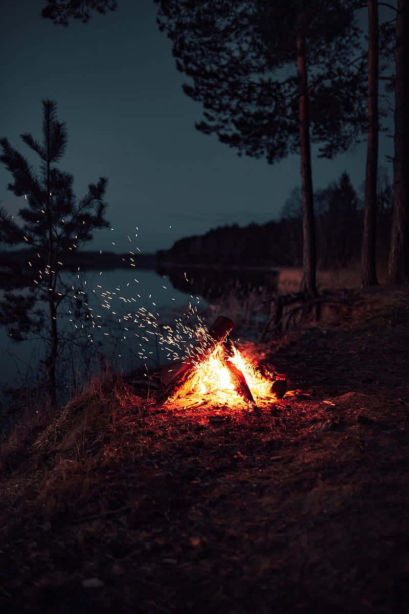 Flying Embers Lake Campfire Wallpaper