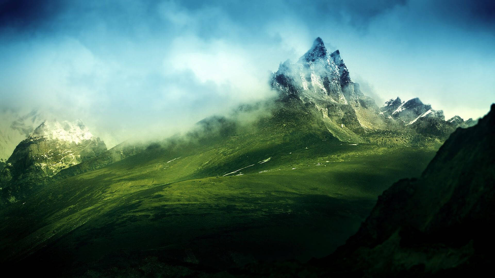 Free Image Foggy Green Mountain Wallpaper