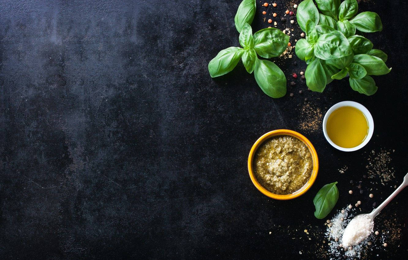 Fresh Basil Leaves On Wooden Background Wallpaper