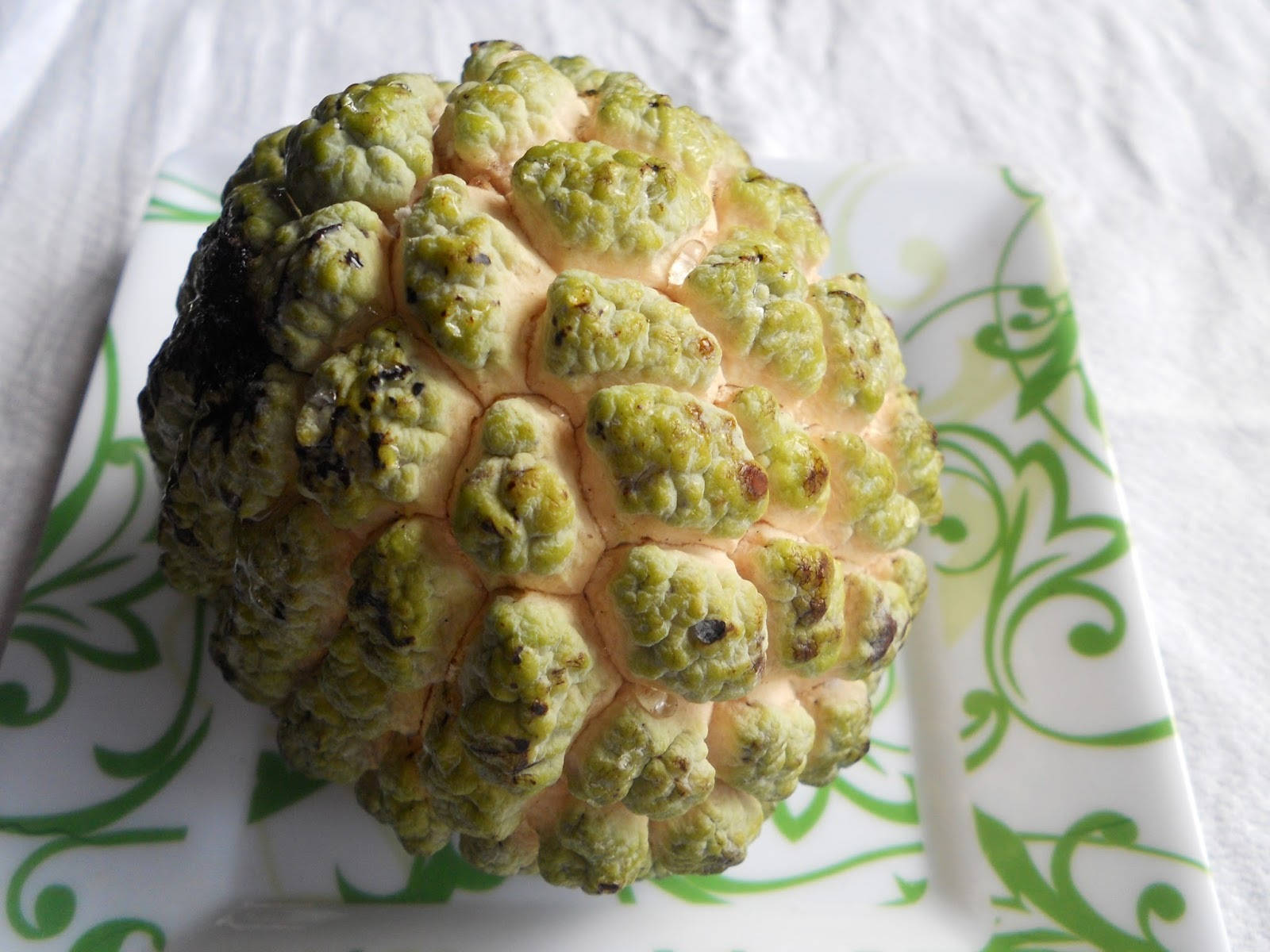 Fresh Custard Apple On A White Plate Wallpaper