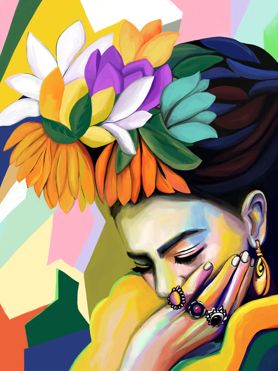 Frida Kahlo Inspired Mexican Woman Artwork Wallpaper