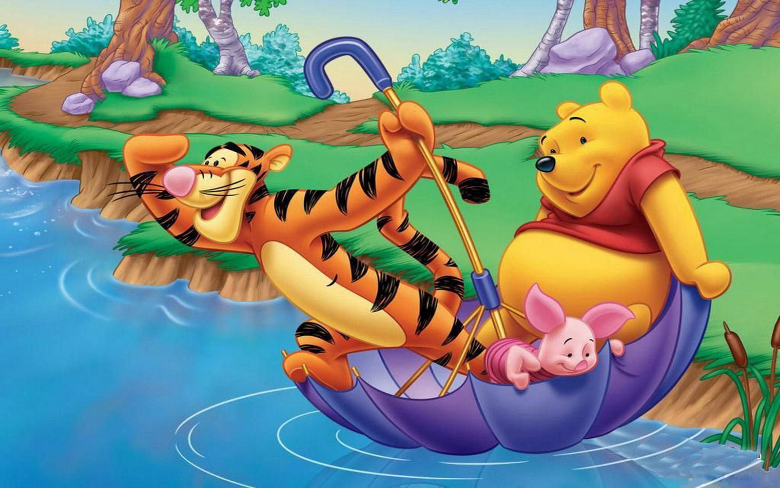 Friends Unite In The Rain With Winnie The Pooh Wallpaper